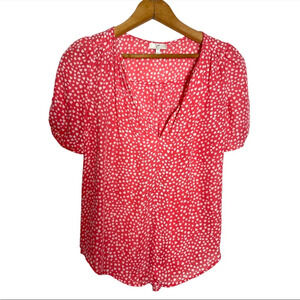 Joie Women’s XS Red Heart Print 100% Silk Blouse Short Sleeve Romantic Soft Girl